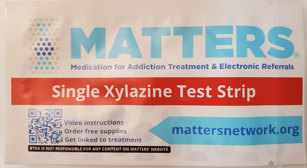 Image of MATTERS Xylazine test strip packet. 