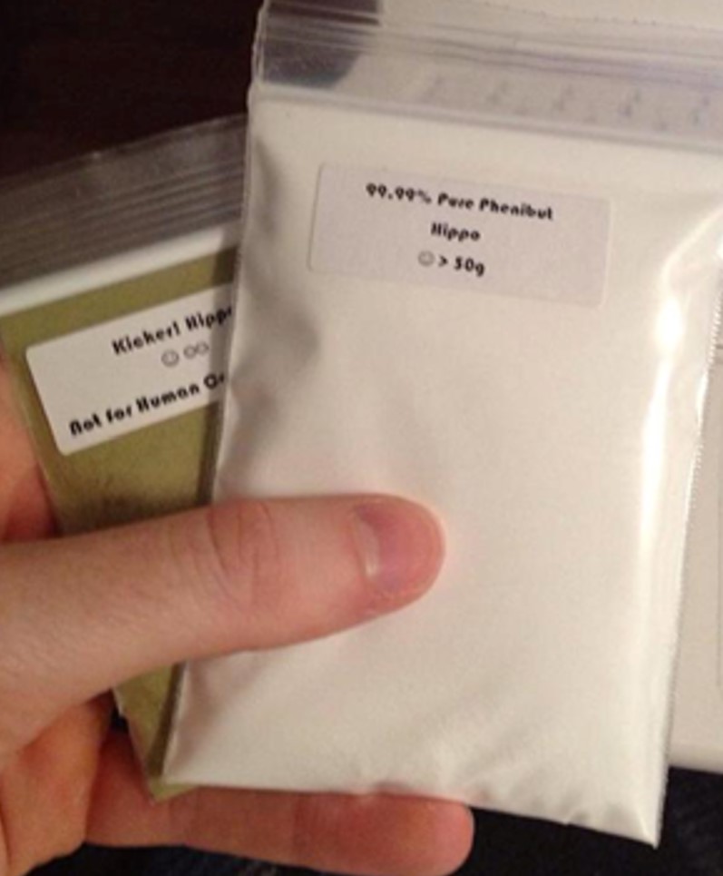 Bags of powder representing the way phenibut is often sold online.