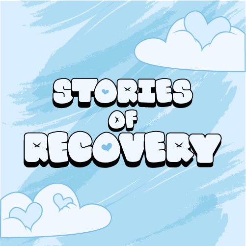 Stories of Recovery logo with clouds and hearts.